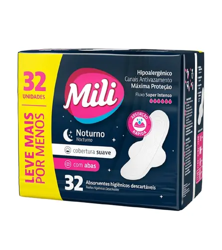 ABSORVENTE MILI NOTURNO SUAVE COM ABAS 32UN