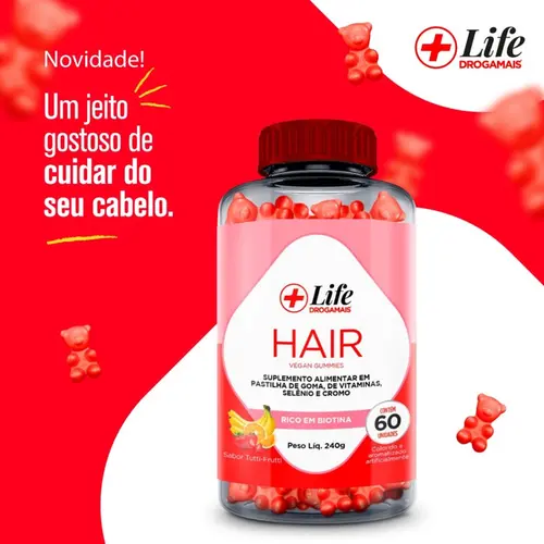 LIFE DROGAMAIS SUPLEM GOMA HAIR TUTTI-FRUTTI 240 G C/ 60