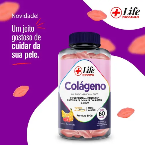 LIFE DROGAMAIS SUPLEM GOMA COLAGENO TUTTI-FRUTTI 300 G 60 UN