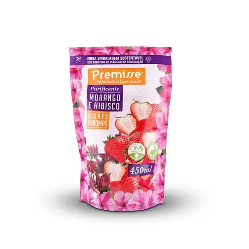 SABONETE LIQUIDO PREMISSE REFIL 450 ML MORANGO E HIBISCO