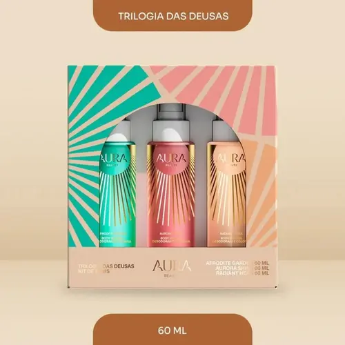 KIT AURA BEAUTY TRILOGIA DAS DEUSAS BODY SPLASH 3X60 ML