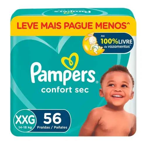 FRALDA PAMPERS CONFORTSEC XXG 56UN FORTEBAG