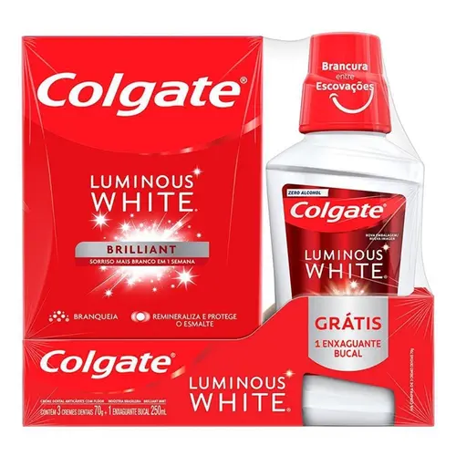 KIT COLGATE LUMINOUS WHITE C/3 CR DENT 70G+ENXAG 250 ML